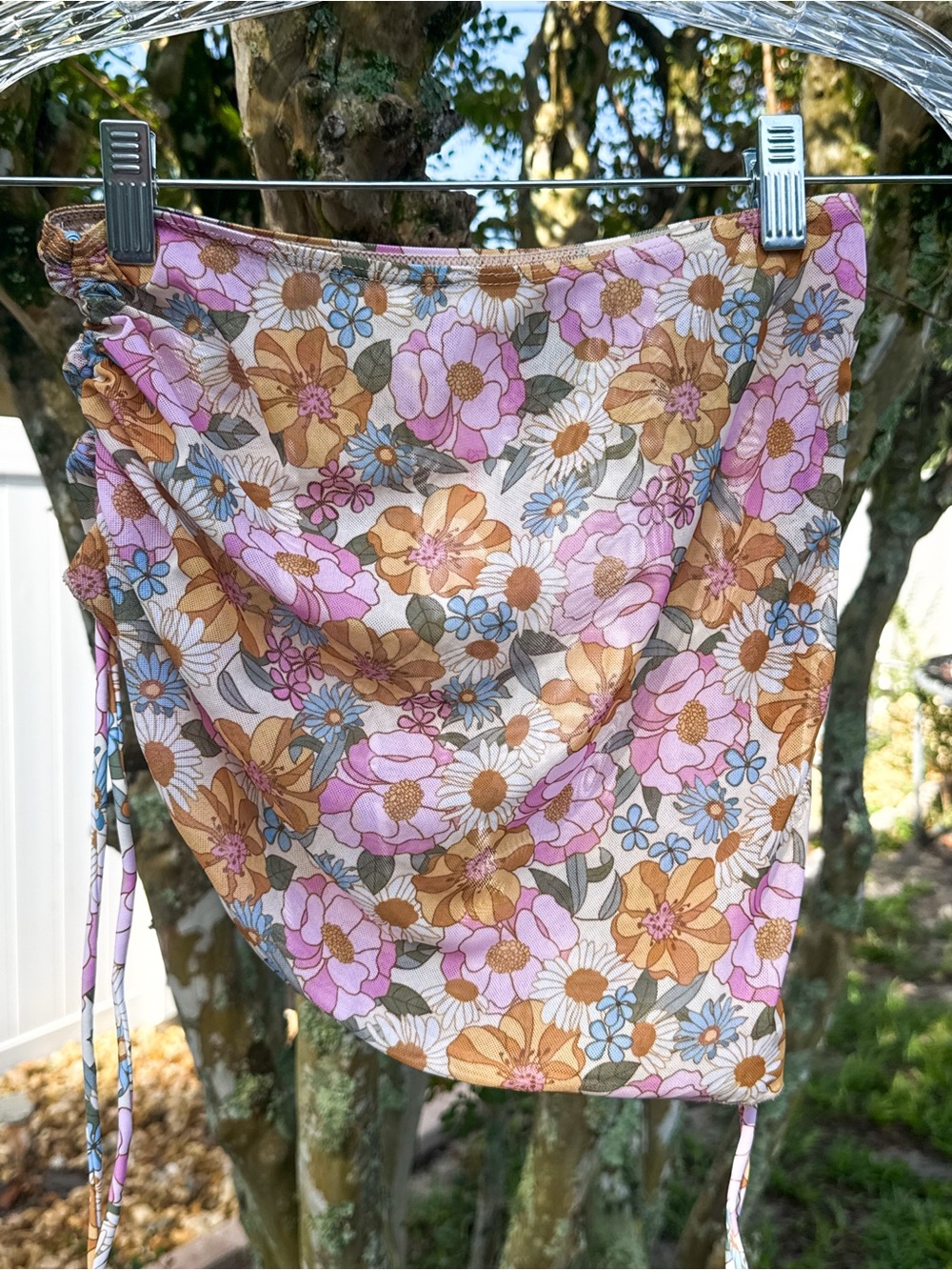 ROMWE Floral Mesh Ruched Tie Side Sarong Skirt Cover Up Small
